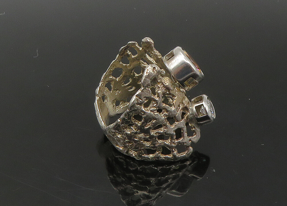 925 Silver Vintage Cubic Zirconia & Citrine Sculpted Band Ring Sz 8.5 RG22387
