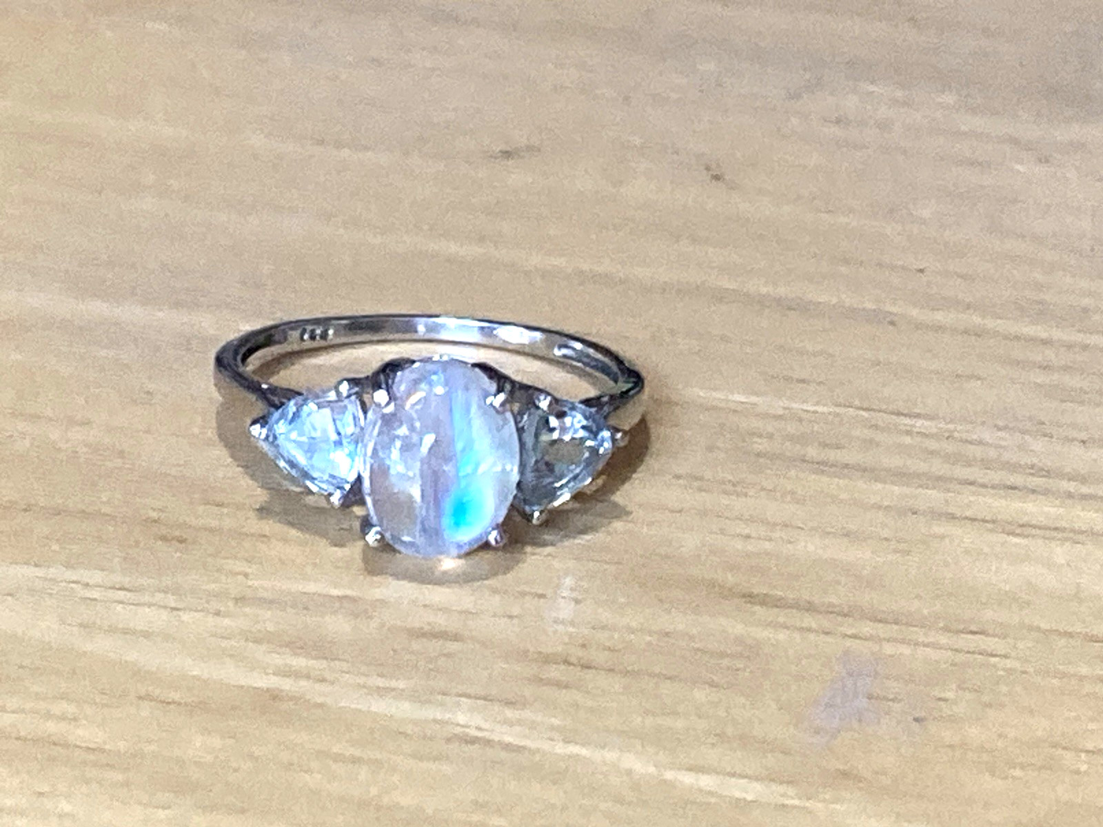 Vintage Sterling Silver Ring Moonstone Aquamarine/Blue Topaz? 925 7.5 AS IS