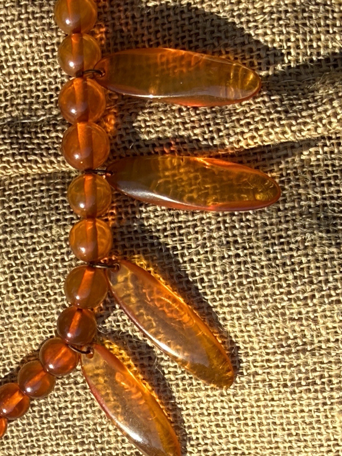 26” Vintage Honey Amber Catalin Bakelite Necklace w/ 6 Drops 50g