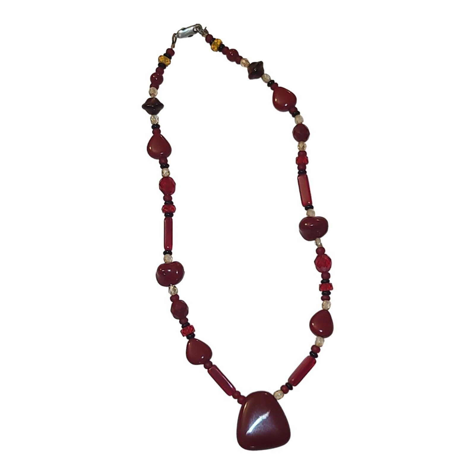 Vintage Sterling Silver 925 Red & Black Glass Beaded Collar Necklace 15″-17″