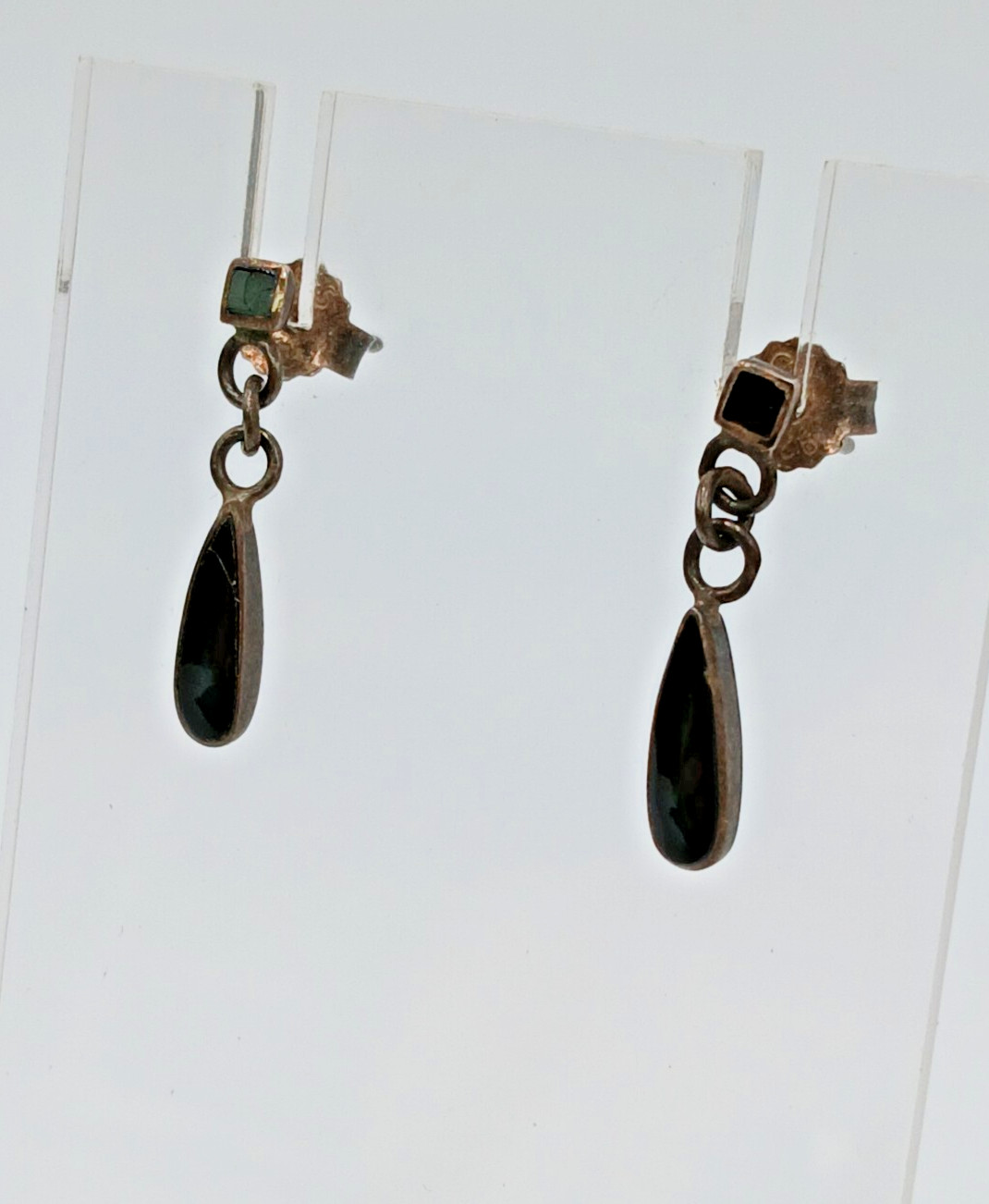 VTG 925 CW Black Onyx Dangle Earrings 0.75in Sterling Silver 1.3gtw Teardrop