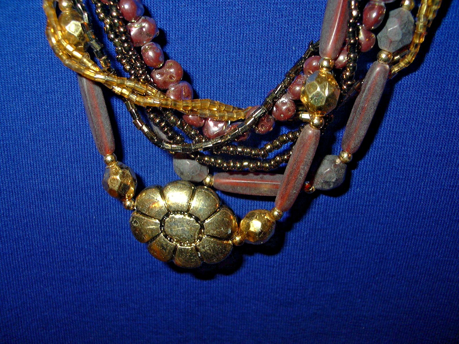 Vintage 8 strand necklace multi bead wood, glass, sead bead 30″ long unmarked