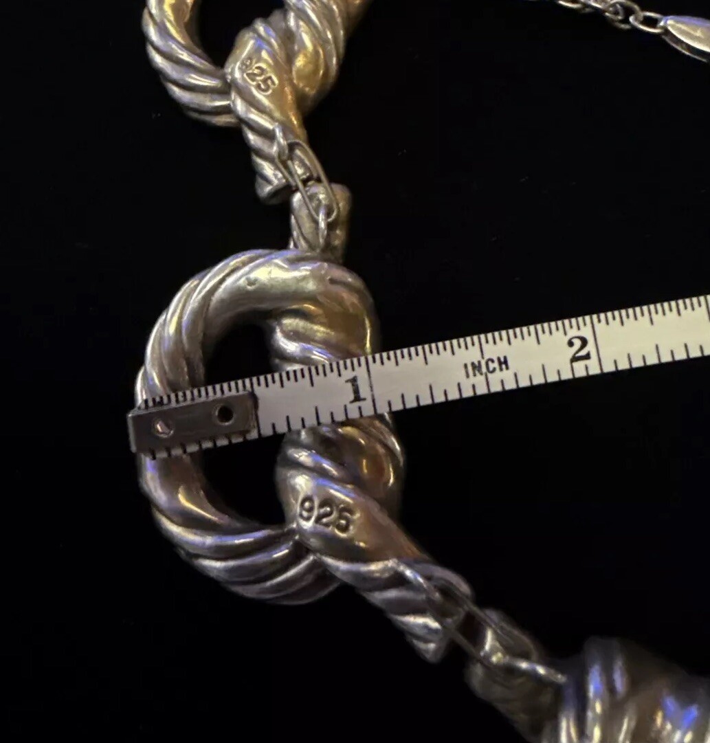 Vintage “RARE ” 925 Sterling Silver W/touch Gold 5 Knotted Rope Necklace 15.5