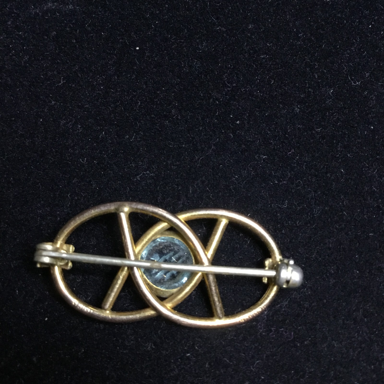 Vintage Deco 1/20 10K Gold Filled Aquamarine Conjoined Circles Brooch Pin 1-1/4″