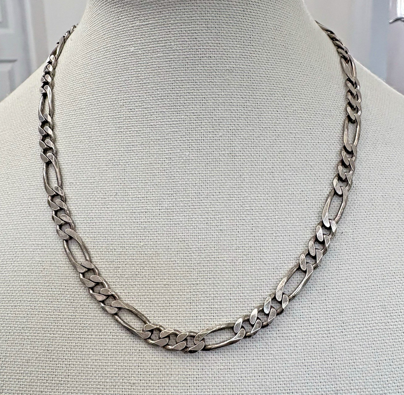 Vintage HAN Italy 925 Sterling Silver Figaro Chain Necklace 42 Grams 20” Long