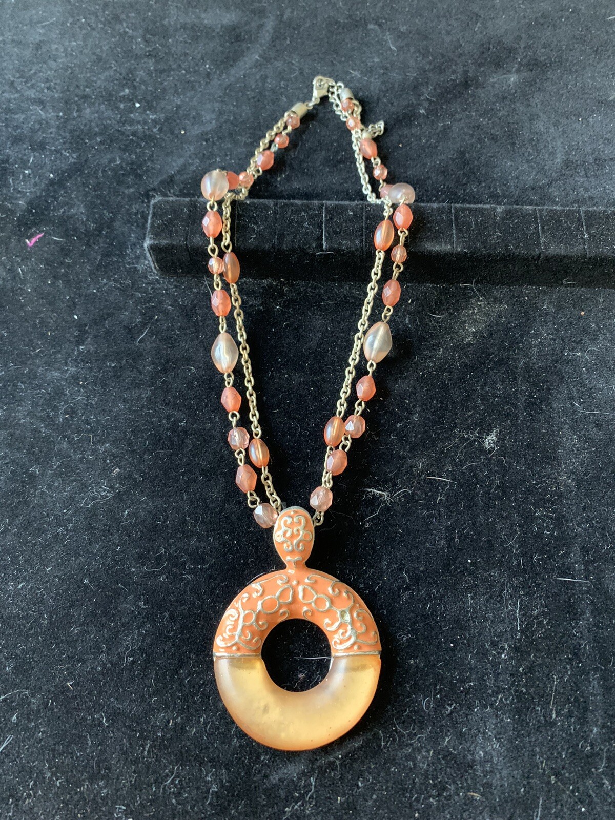 Vintage Art Deco Influenced orange enamel and bakelite pendant and necklace
