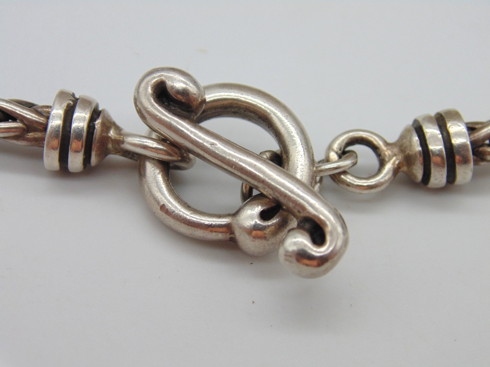 Vintage 33Gm ~ WAVY TOGGLE WHEAT CHAIN NECKLACE ~ 925 STERLING SILVER Tested 17″
