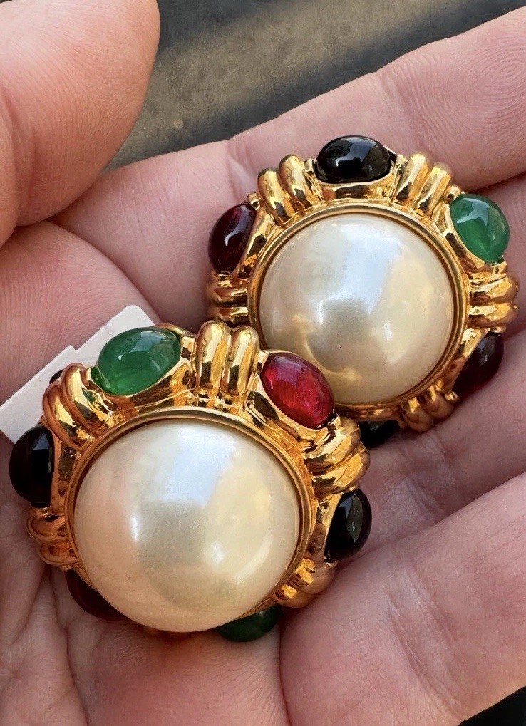 Vintage CINER Mogul Clip Earrings – Pearls, Unworn, Excellent, Signed, Gripoix