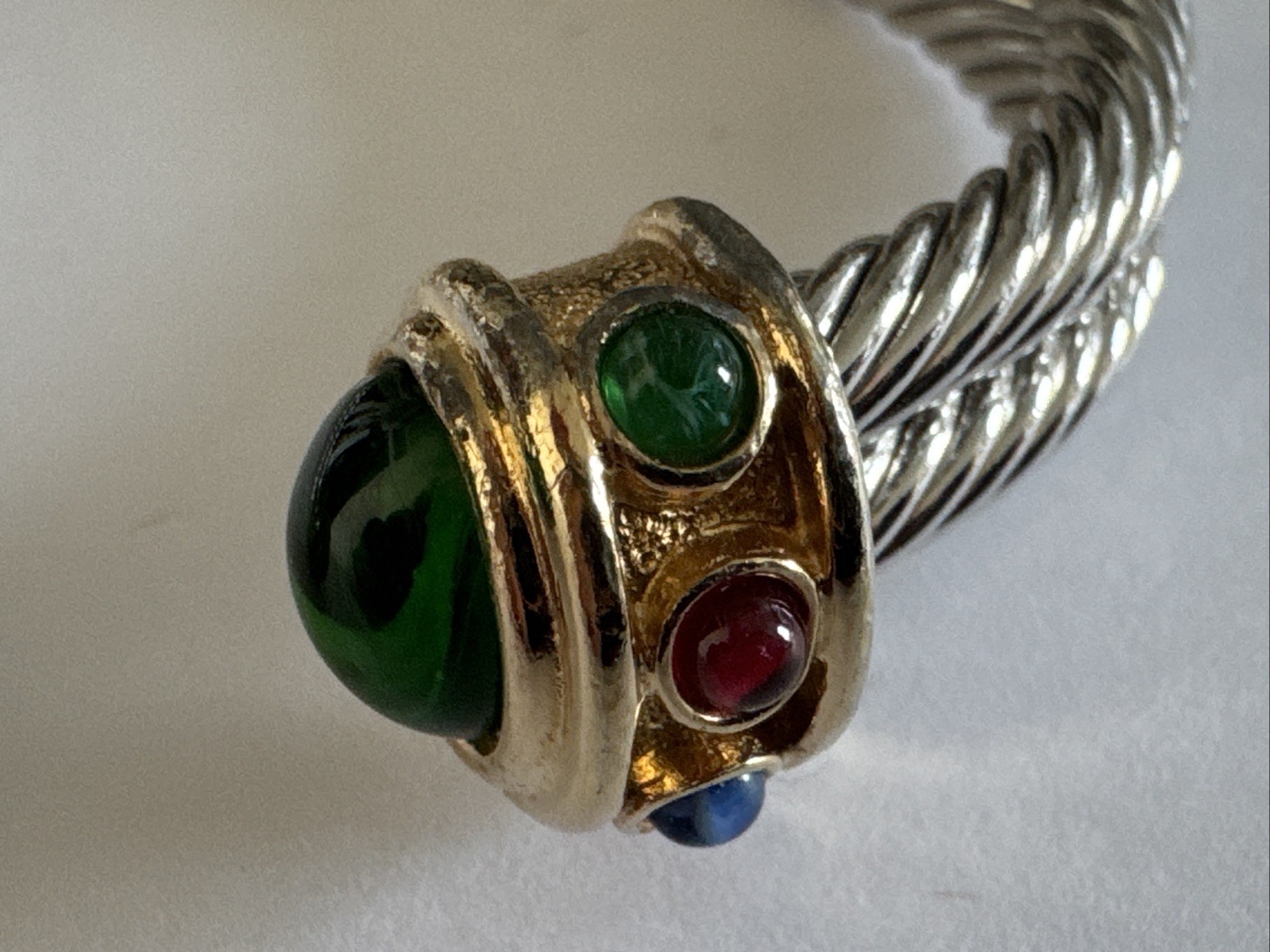 Vintage Cable Cuff Bracelet With Gripoix Glass Stones