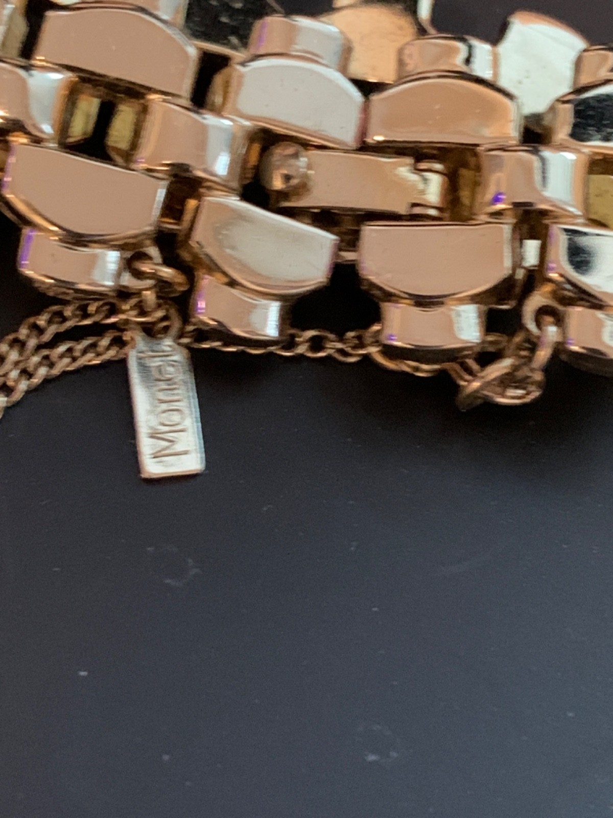 Vintage Monet Bracelet Articulated Gate Link Chain Gold Plated – wSafetyChain