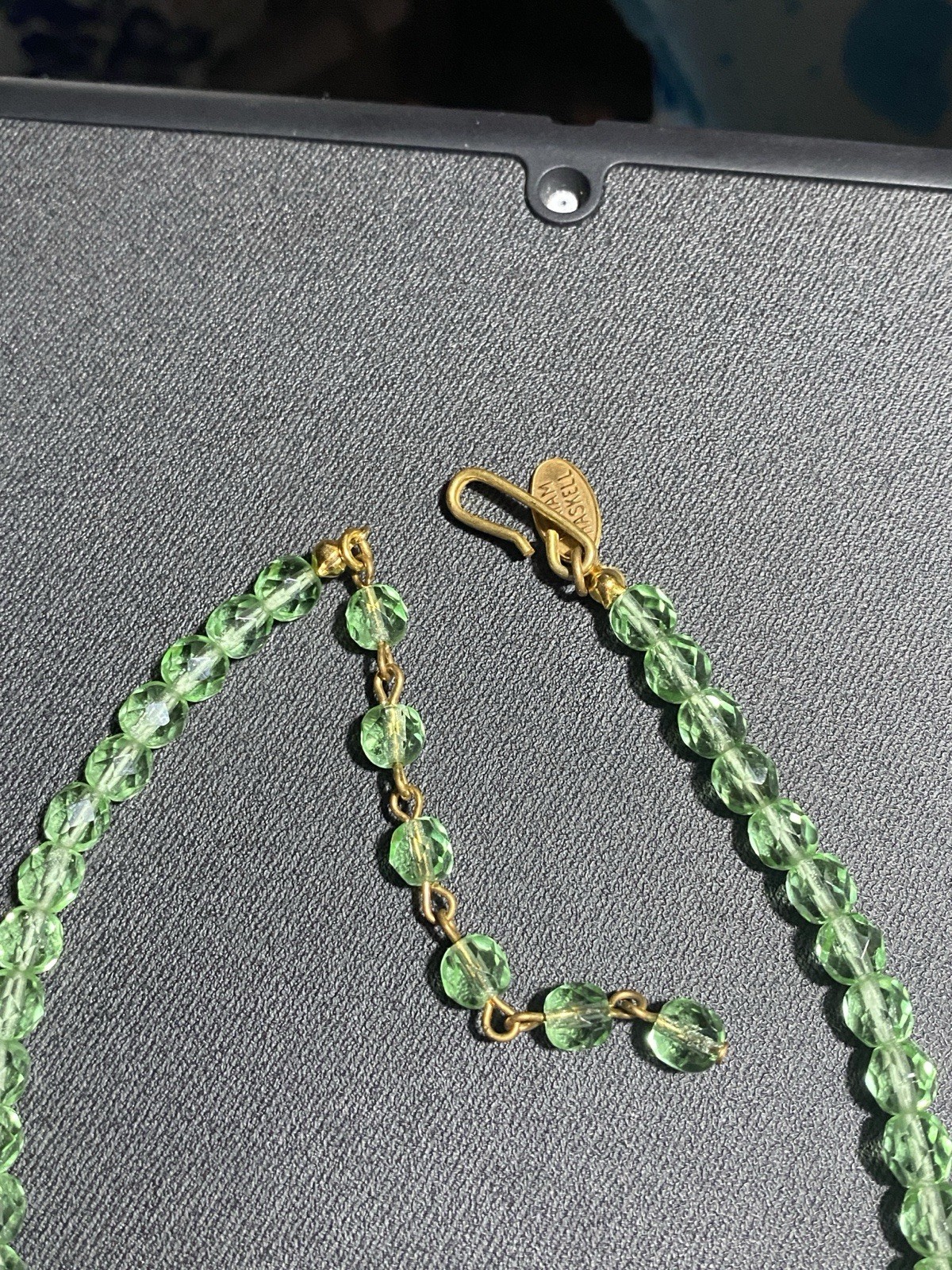 Vintage MIRIAM HASKELL Green Faceted Bead Fringe Adjustable Necklace