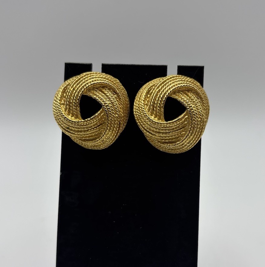 Vintage Gilted Goldtone Rope Knot Post Back Earrings Heavy Quality Unsigned