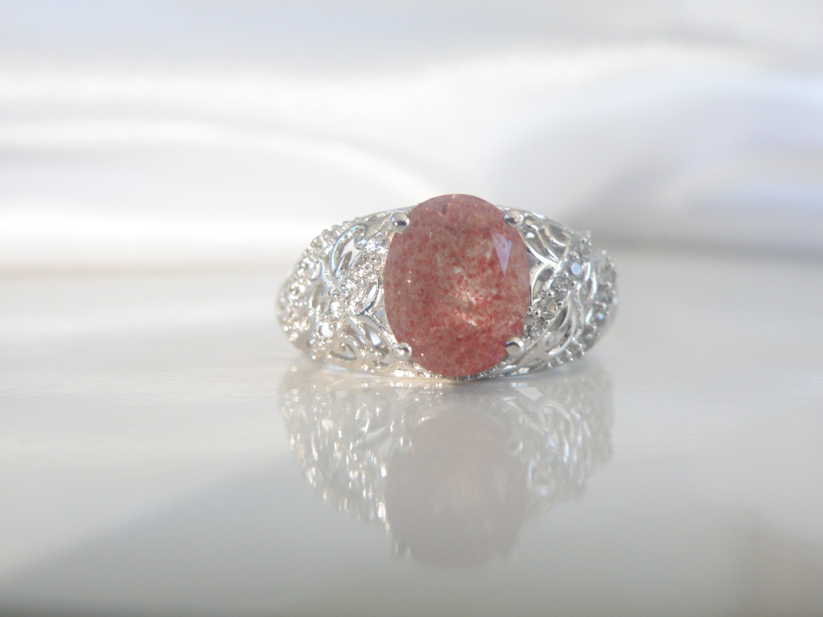 DJoy Sterling Silver 925 Pink Tanzanian Natronite Ring Size 7