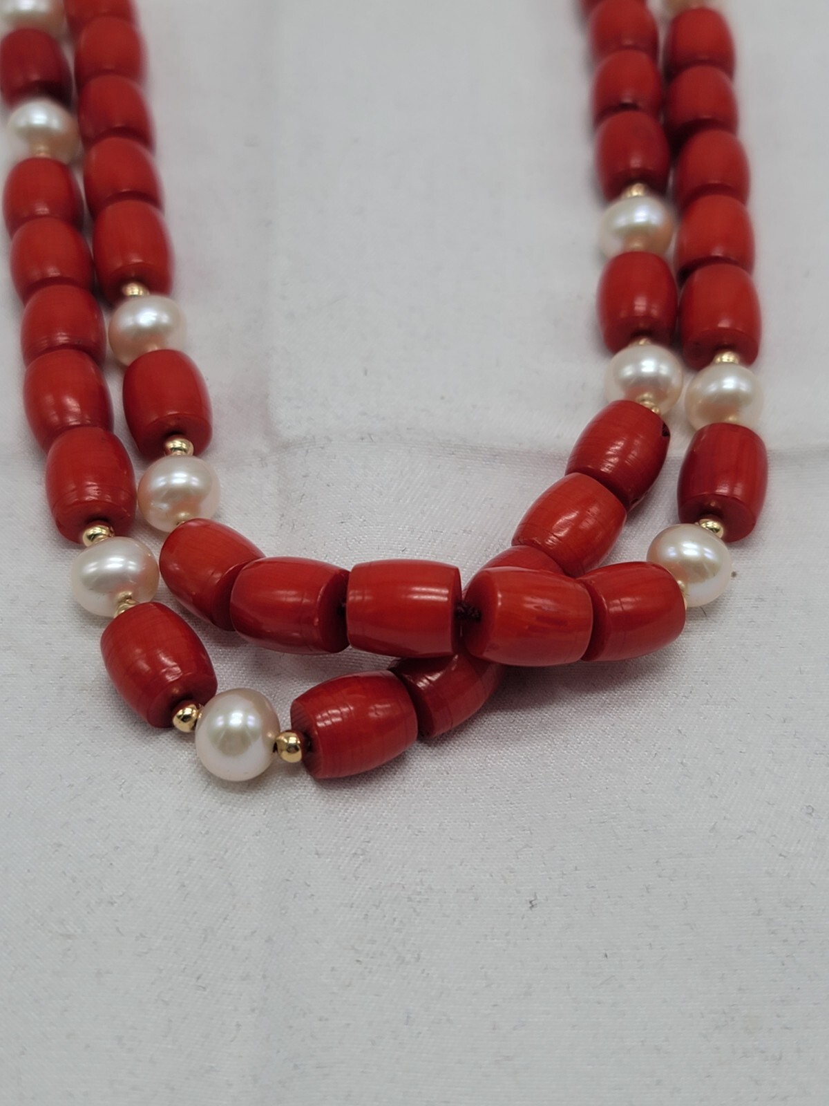 14K GSJ Necklace Pearl Red Coral Extra Long 49 Inches New In Box HSN JEWELRY