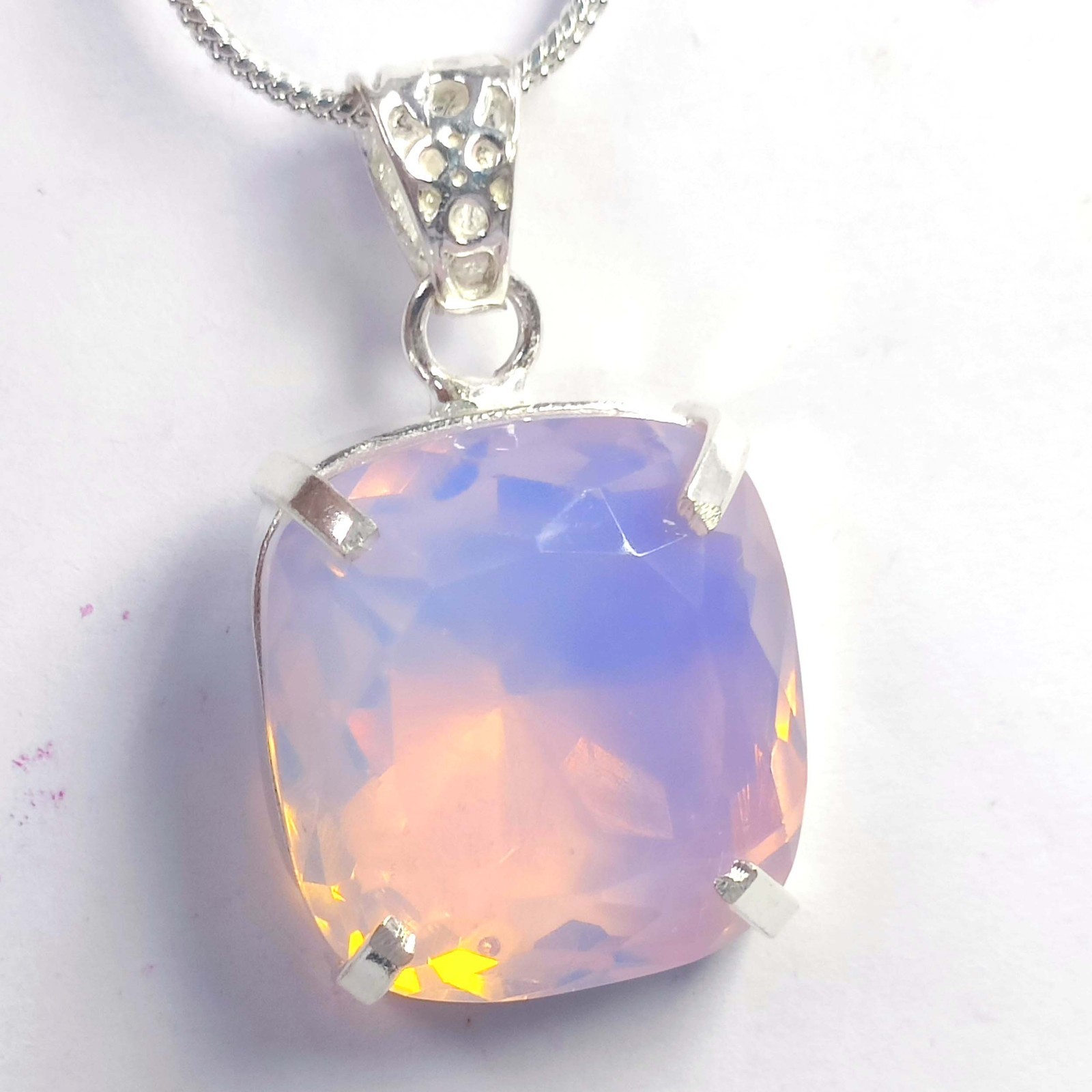 73.0 Ct Natural Pink Opal Certified Cushion Shape 925 Solid Silver Pendant 6AGY