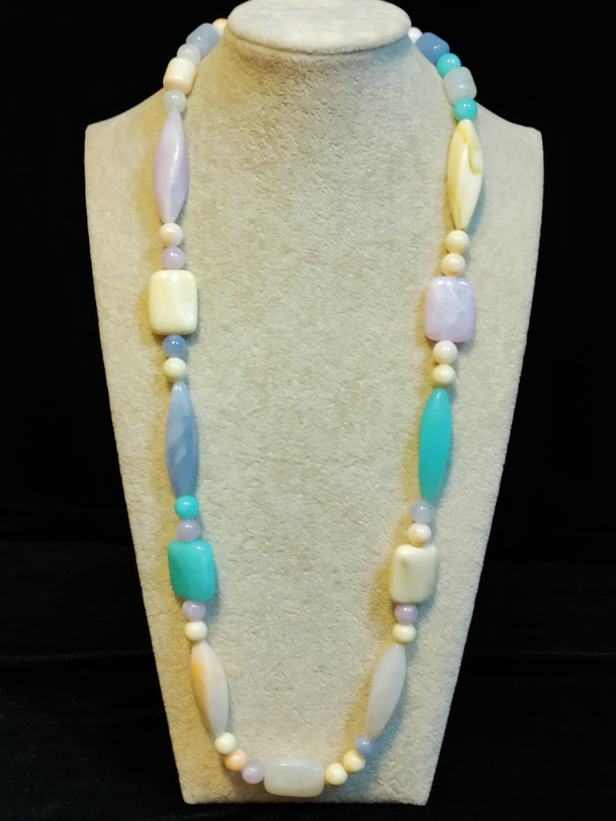 Vintage Soft Pastels Acrylic Multi Shaped Beaded Necklace