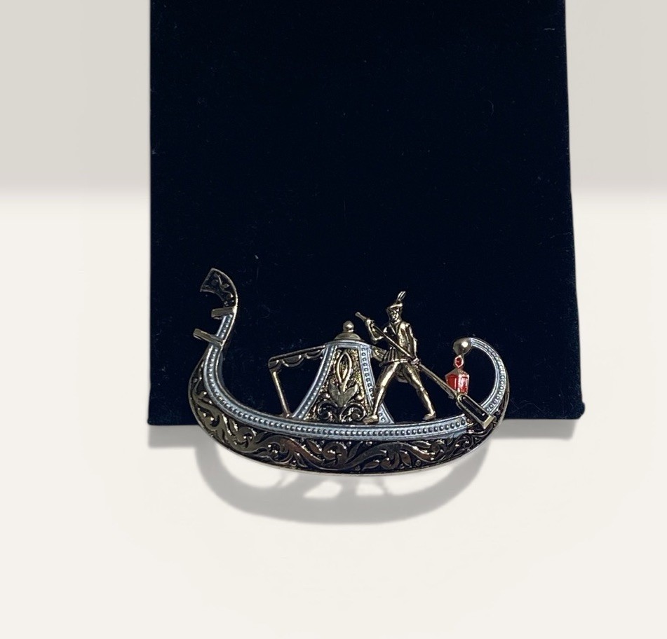 DAMASCENE Gondola & Oarsman Brooch Pin