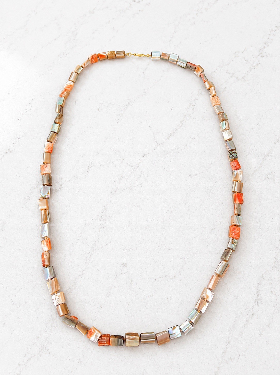 Vintage Abalone & Mother Of Pearl Shell Bead Necklace 27” Iridescent Boho Earthy