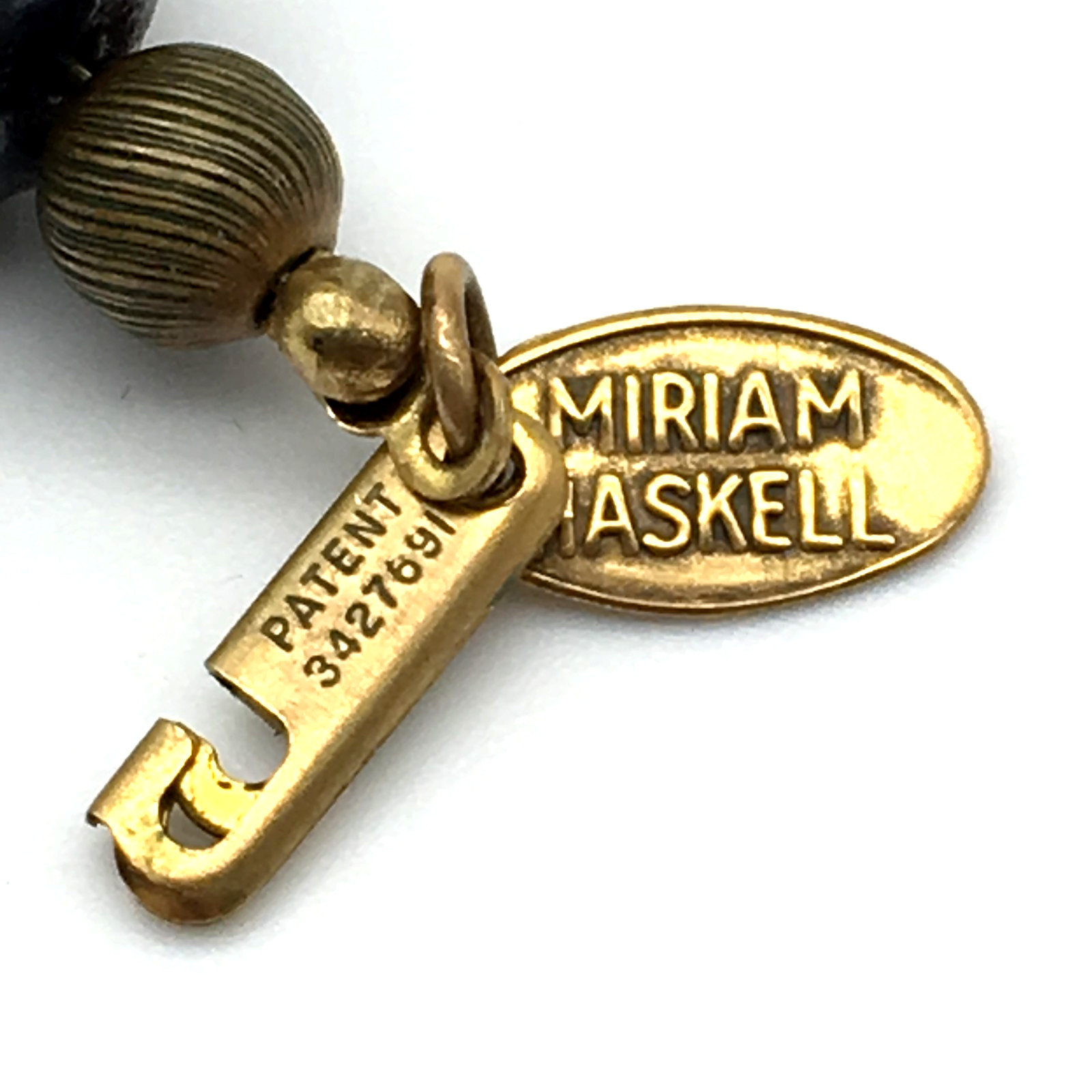 Miriam Haskell Signed Black Ceramic Cone Wood White Art Glass Beads 24″ Necklace