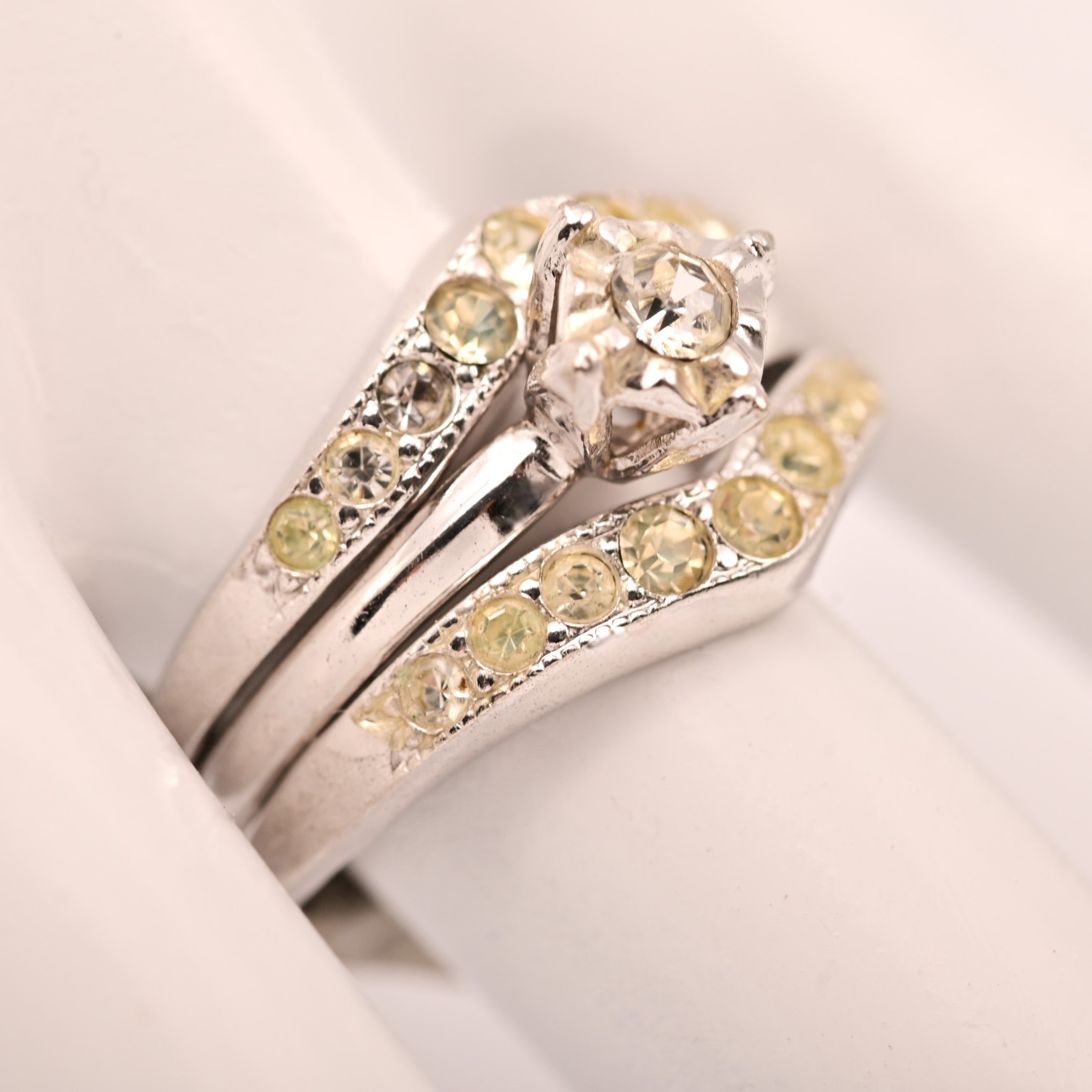 Original Vintage Designer Sterling Silver Moissanite Gemstone Estate Double Ring