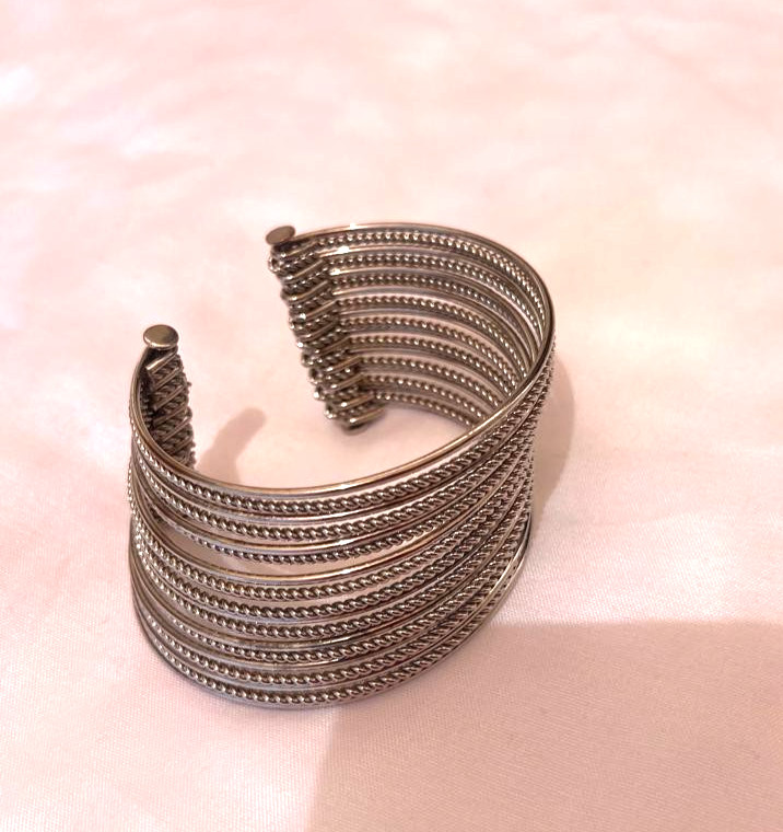 Vintage Cuff Wide Bracelet Chunky Statement Silver Tone