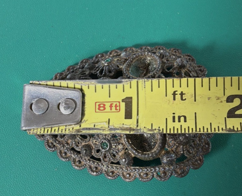 New England Glass Works Dress Clip Emerald Green Rhinestones READ Missing Stones