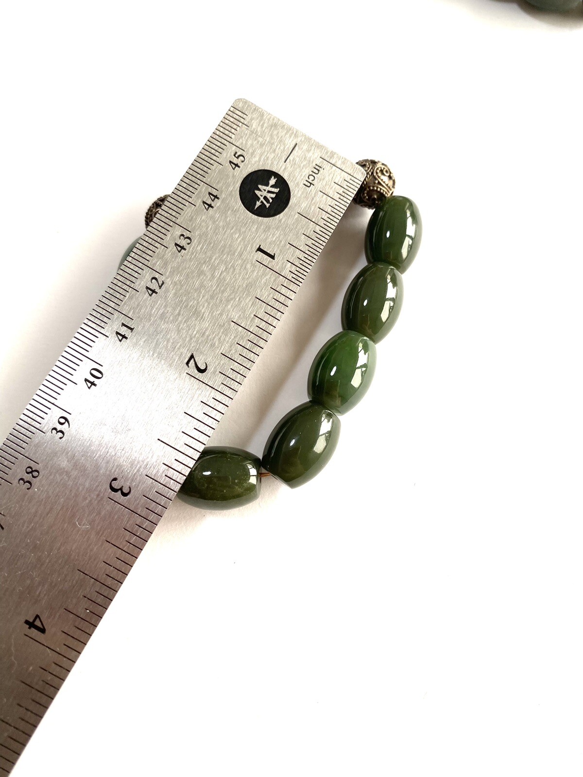 VTG Artisan Handmade Stretch Set Of 3 Natural Green Stone Silver Bracelet Sz S