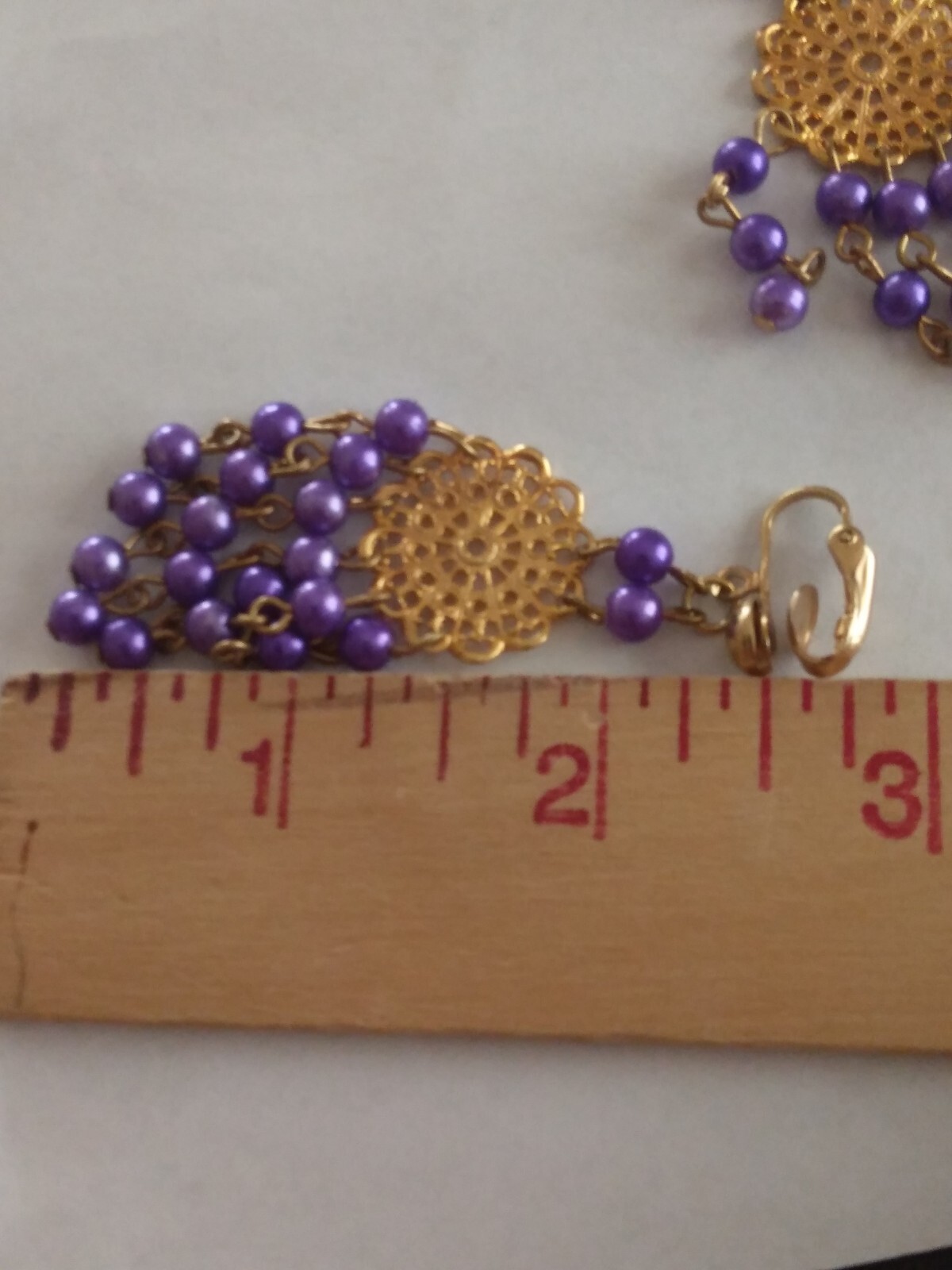 Vtg 2 Set Purple and Blue Gold Tone Chandelier Earrings