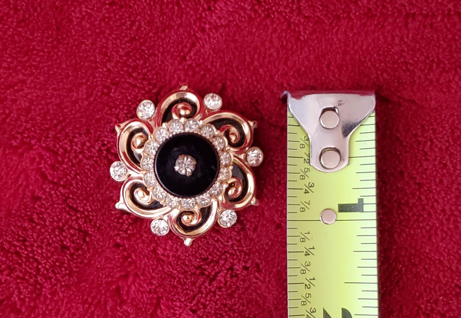 VINTAGE BLACK ONYX BROOCH WITH FAUX DIAMONDS-TIMELESS PIECE!!