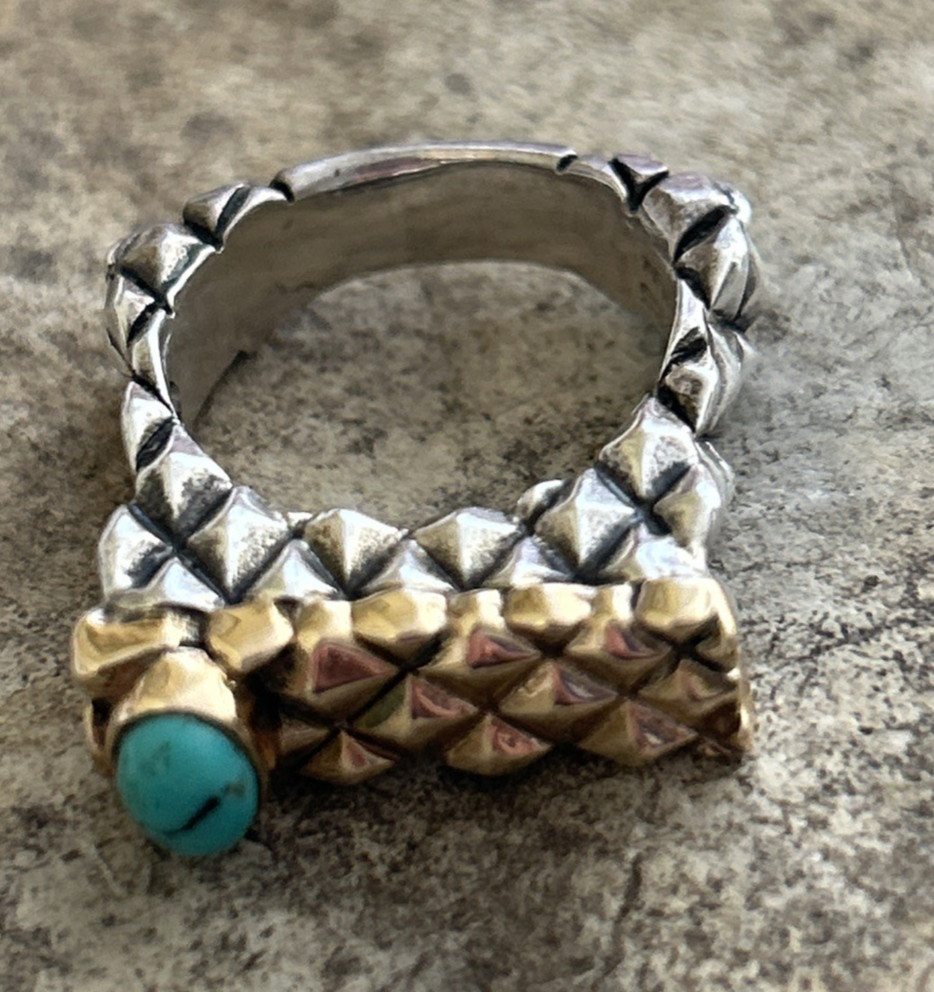 Vtg Dian Malouf Ring:Hallmarked DLM 14K Gold 925 Sterling Turquois Ring:Sz 10