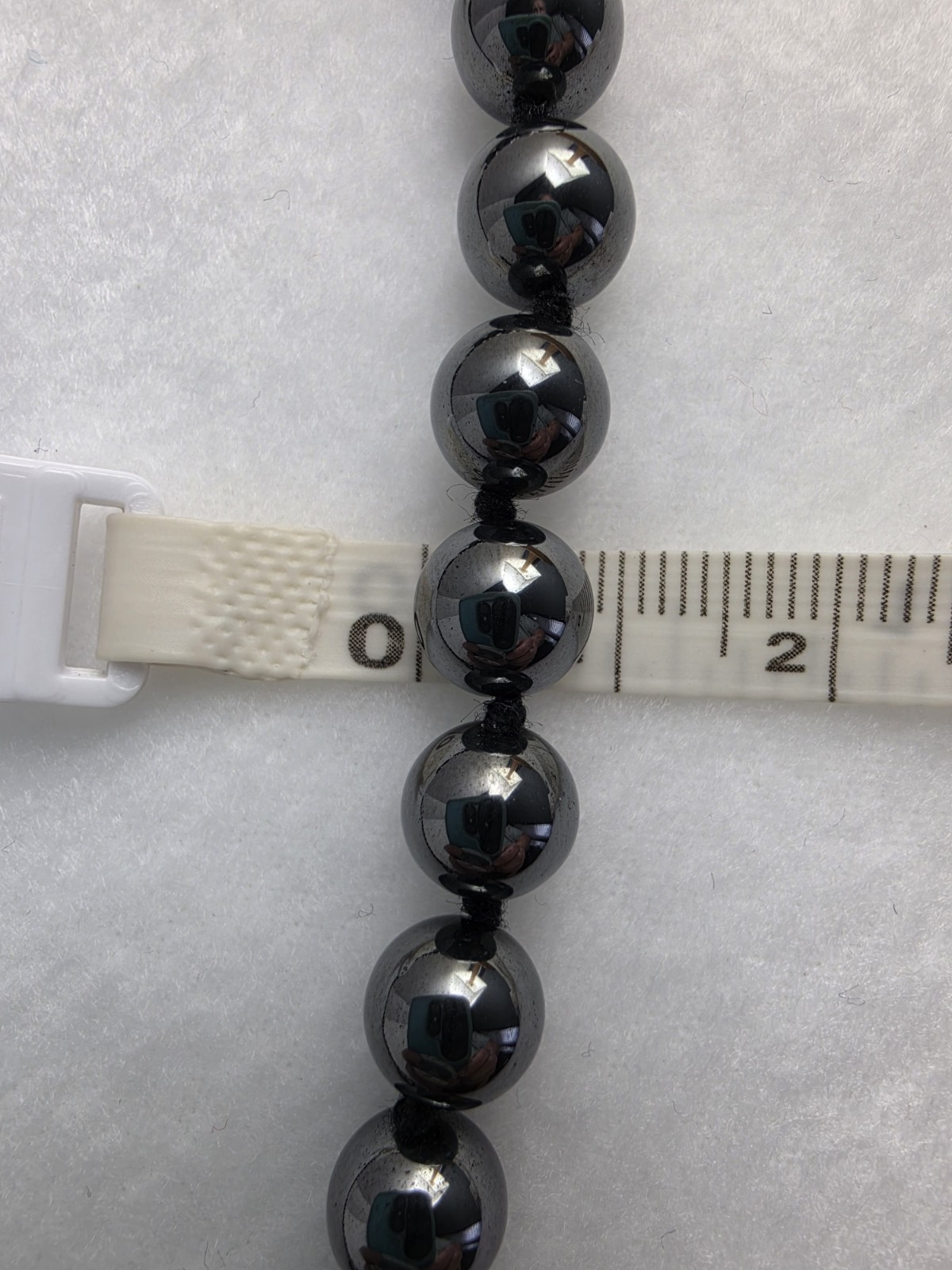 Vintage Genuine 24″ Hematite 8mm Round Bead Necklace Hand Knotted Secure Clasp