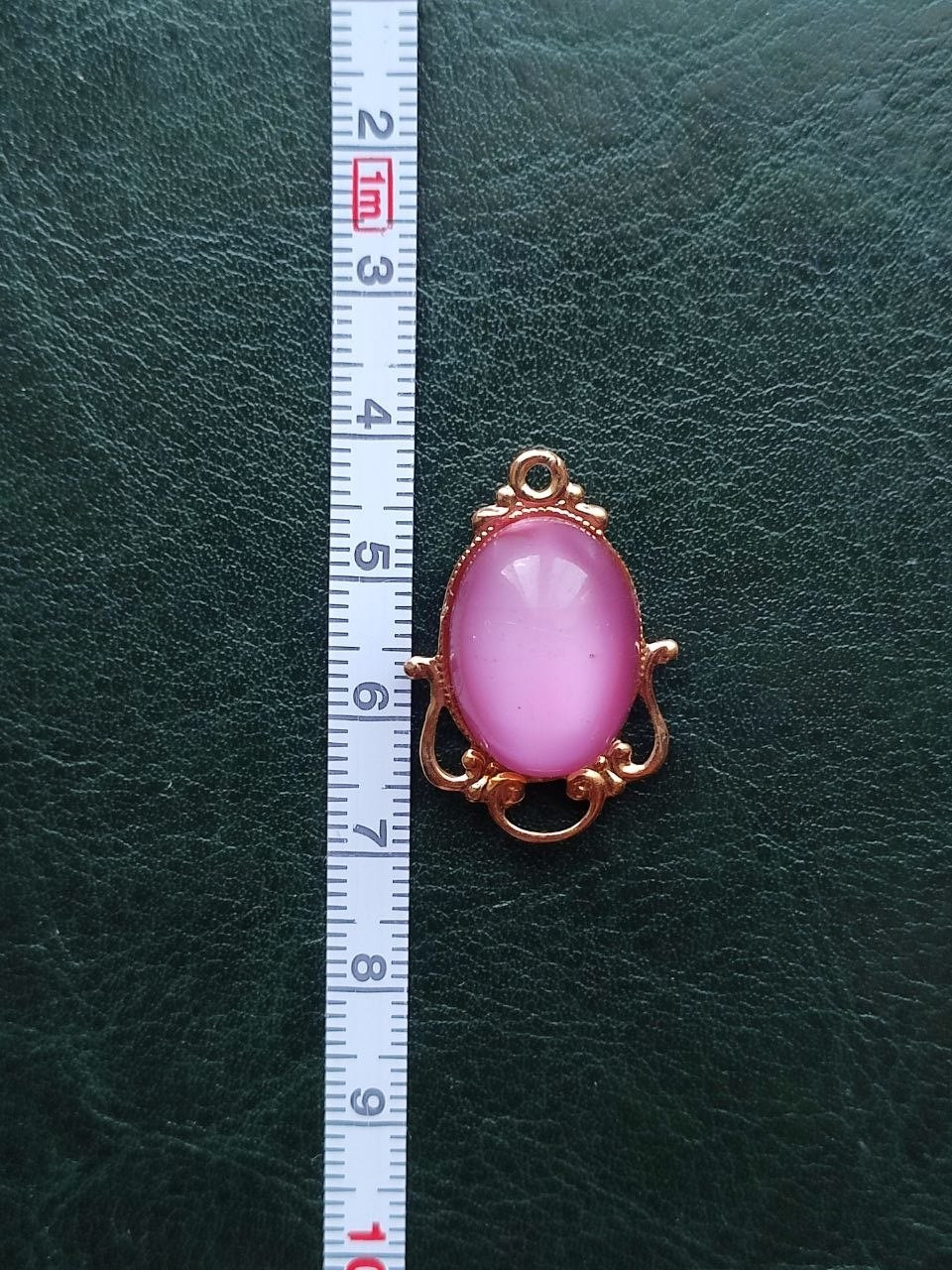 Vintage 1980 Soviet Gold-Tone Pendant Odessa Jewelry Factory USSR Pink Cabochon