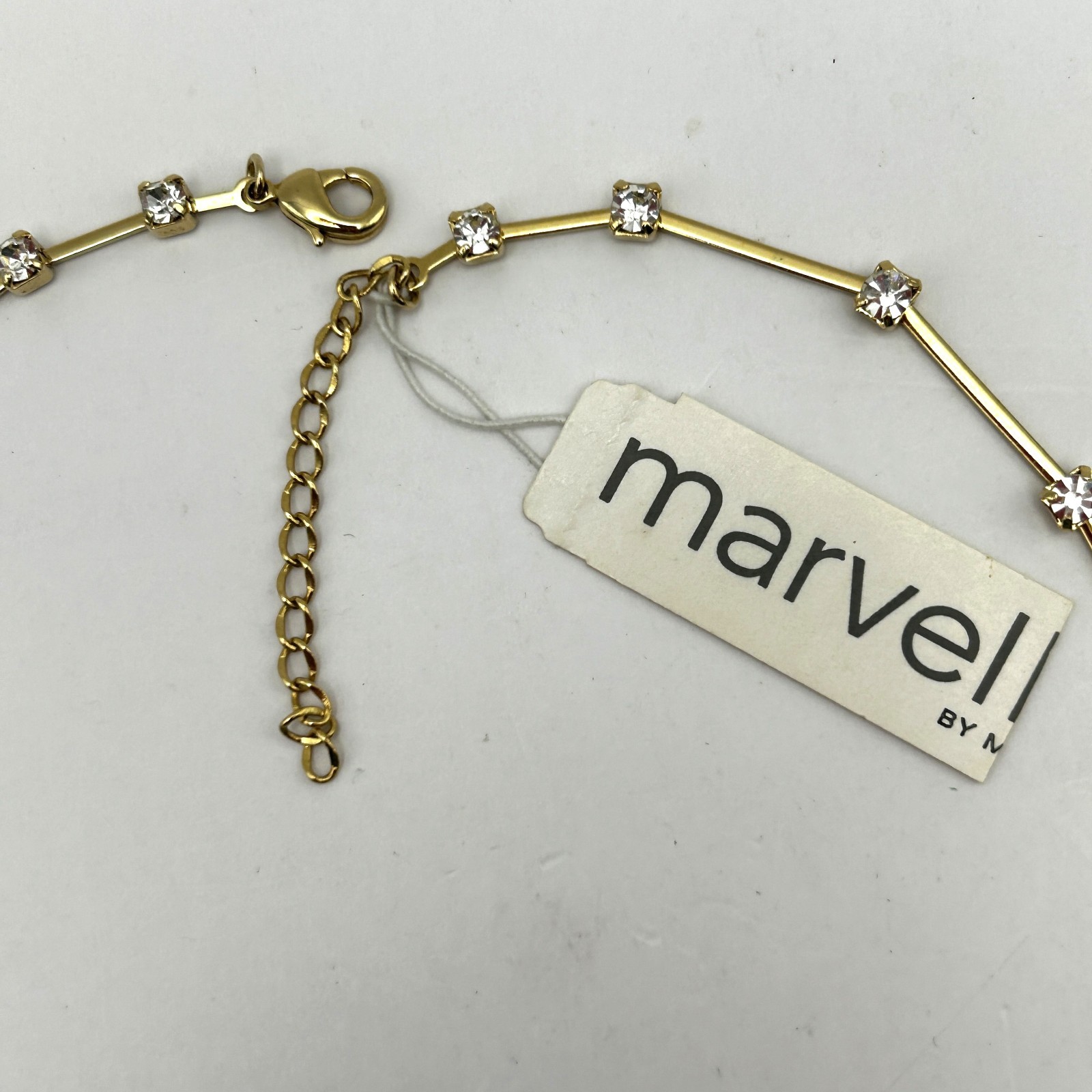 Vintage Marvella Square Glass Rhinestone Necklace with Original Tags
