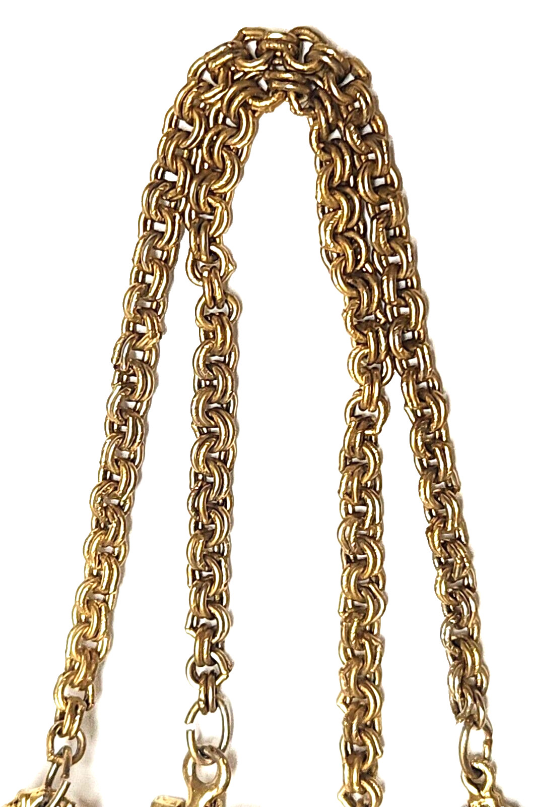 Vintage Unsigned Goldette Fluer de Lis, Faux Gemstone. Key Station Necklace 54″