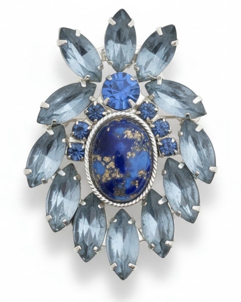 Vintage DeLizza & Elster Juliana Blue Rhinestone And Lapis Lazuli Brooch