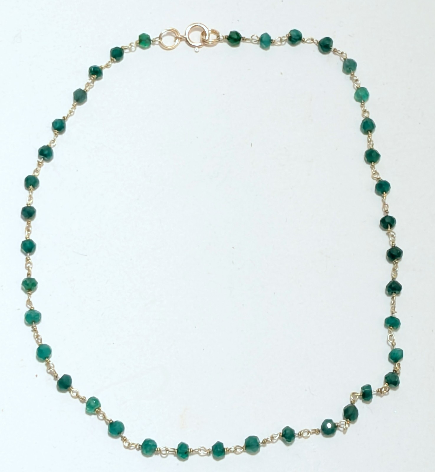 Antique 14K Gold Filled Childs Green Stone Beaded Necklace 12 1/4″