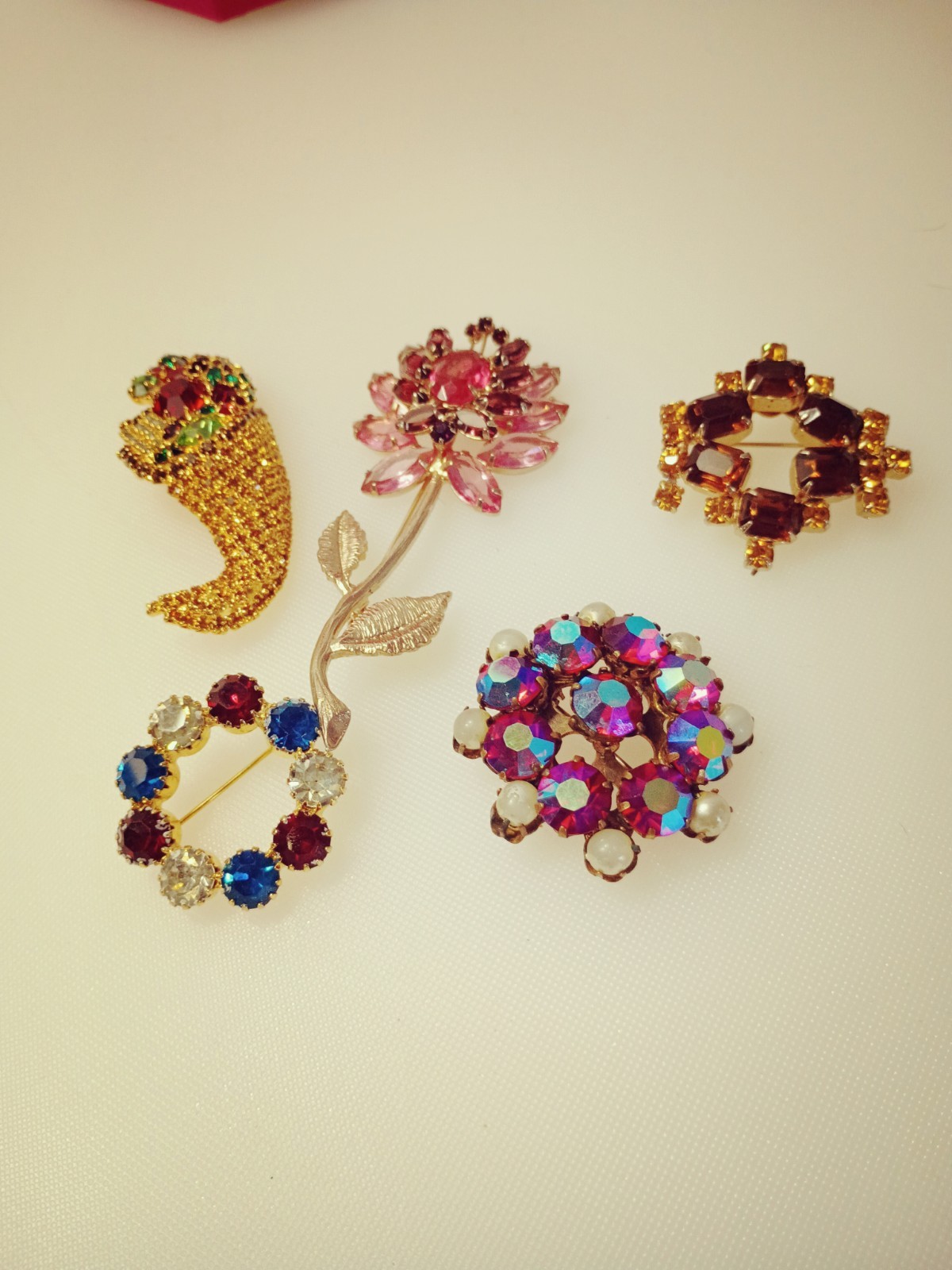 Rhinestone Brooch Vintage Jewelry Lot of 5 Brooches