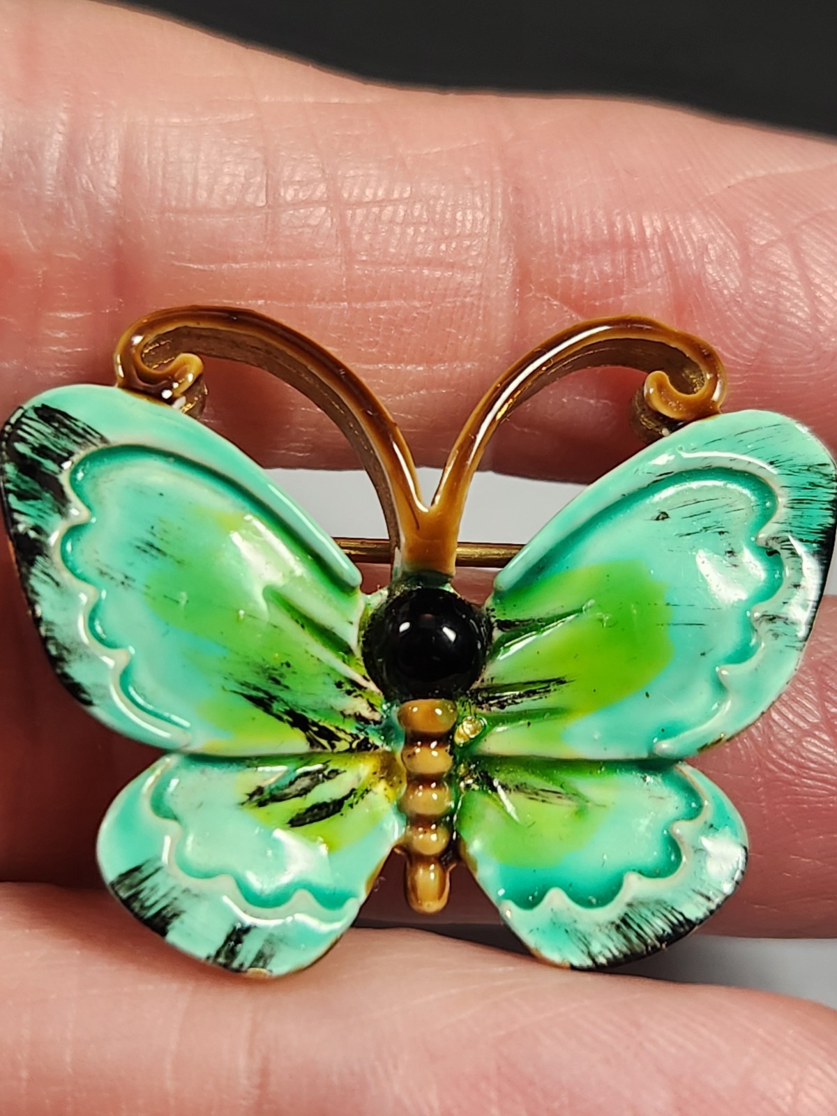 Vintage hand painted enamel butterfly brooch unsigned original by Robert