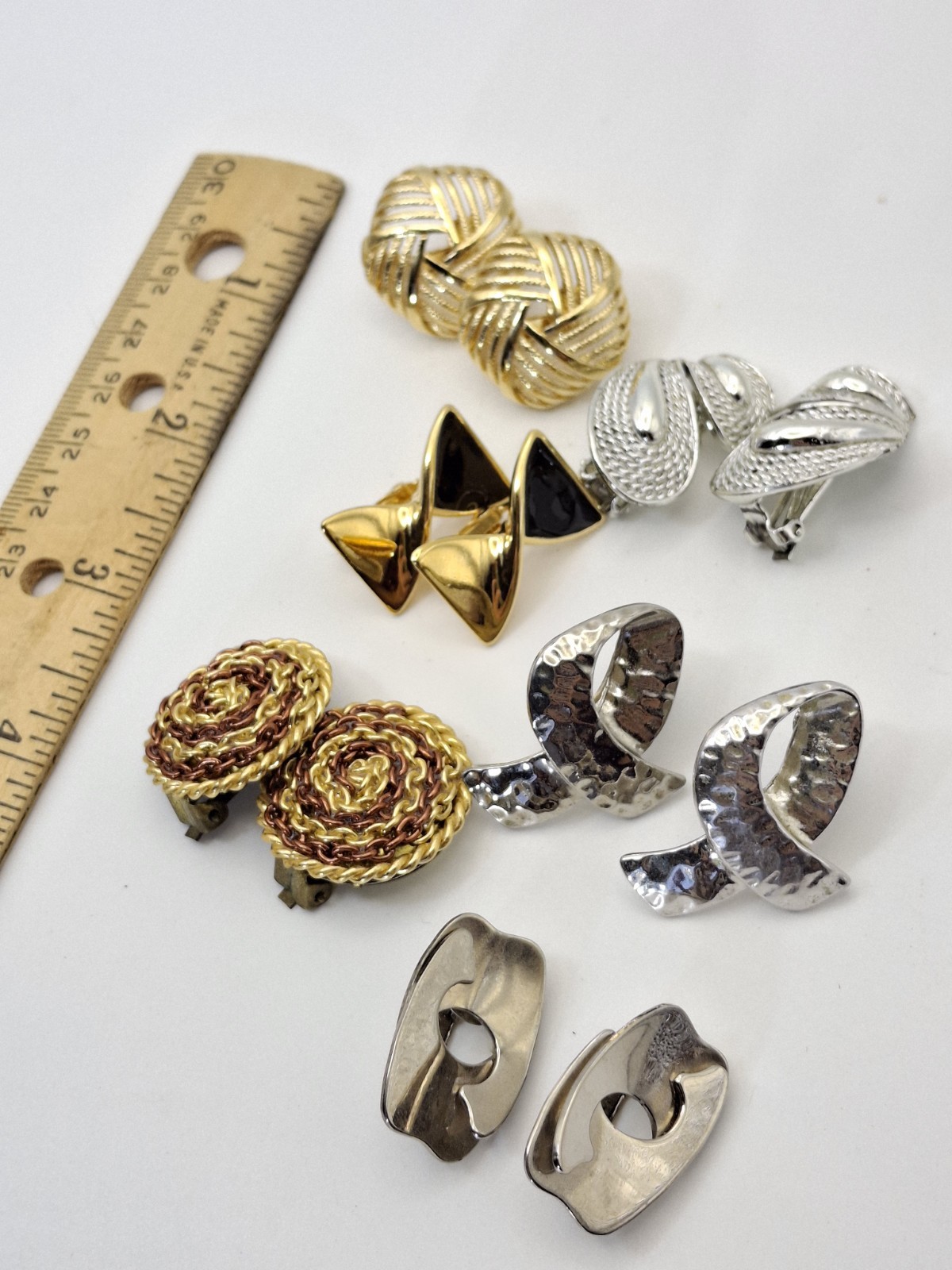 Vintage Lot Clip Earrings Metal Textured Geometric Mod Avon & unbranded Retro