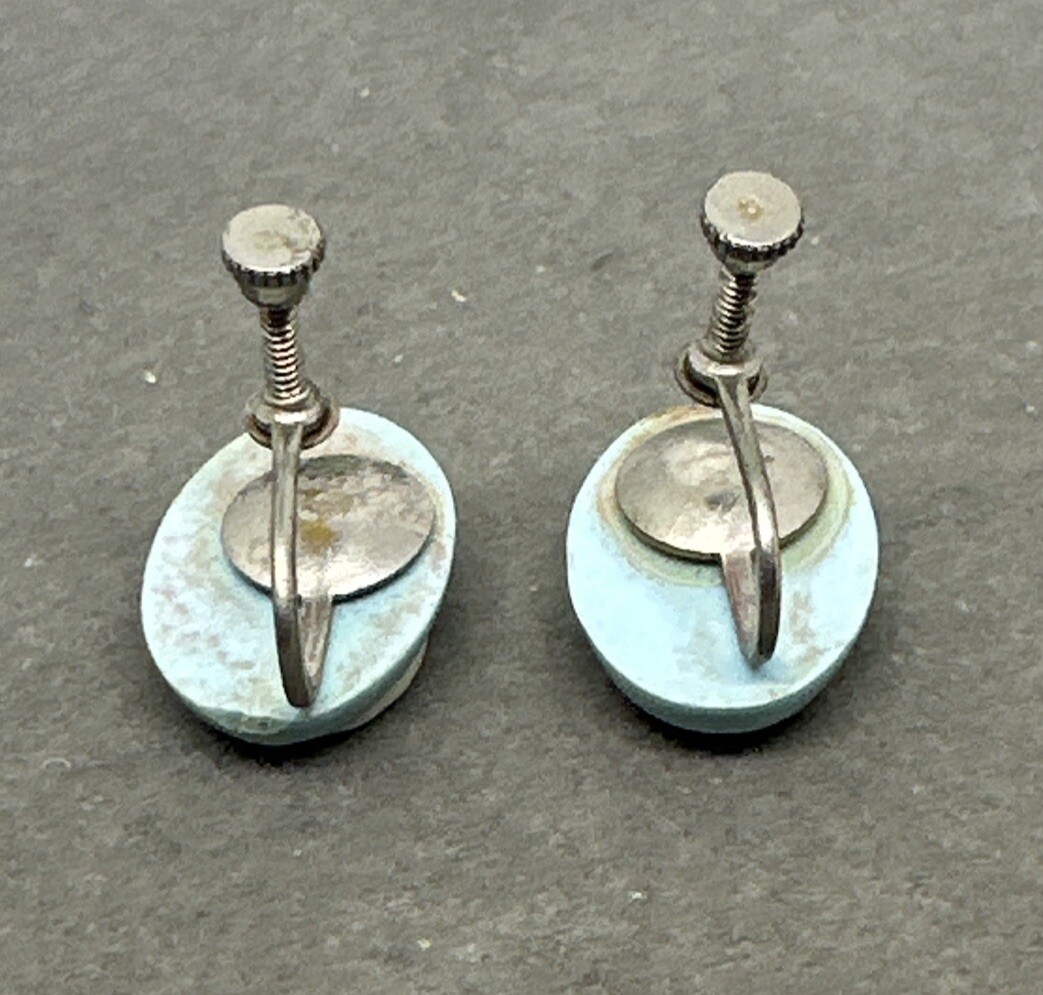 Vintage Cameo Earrings Screw Backs Dainty Classic Style Blue Lucite Design