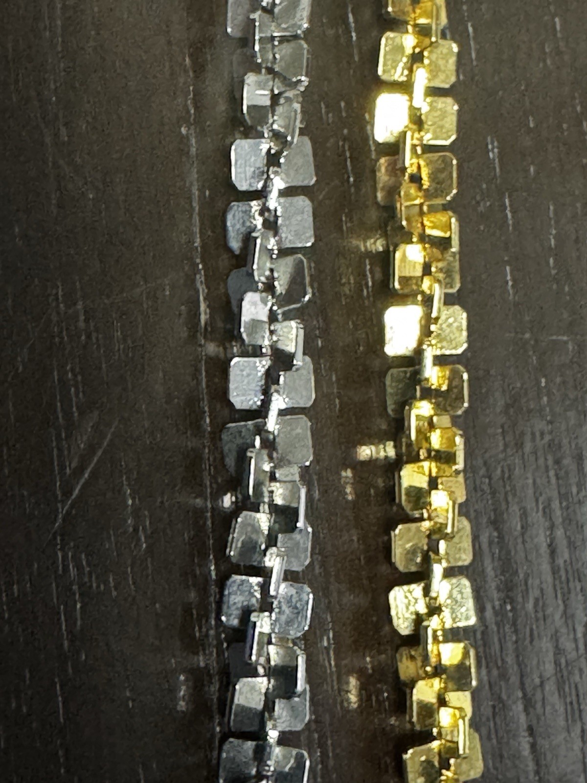Vintage Two Tone Diamond Cut Ice Link Chain Necklace Cylinder Popcorn Loop