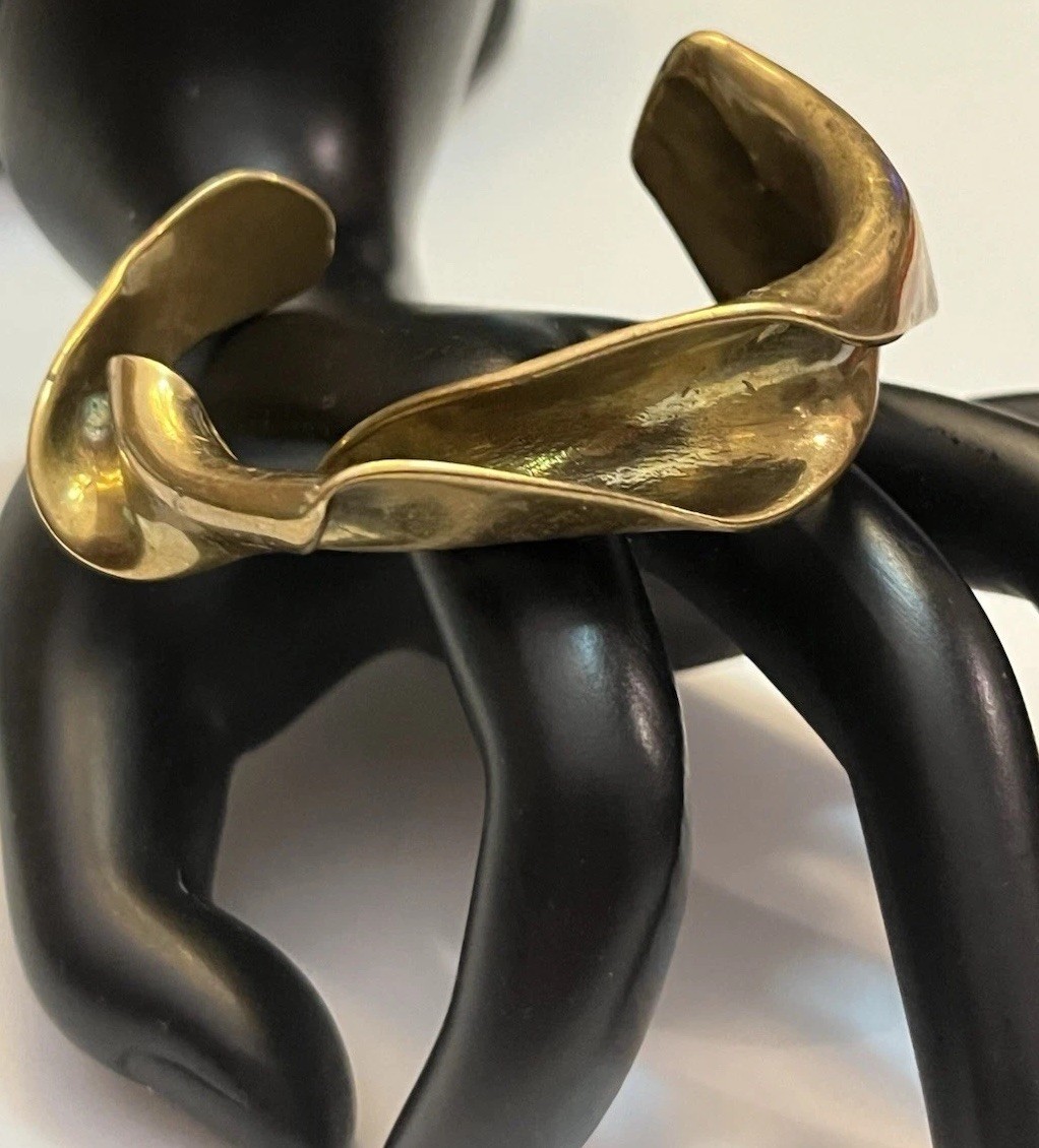 Vintage Modernist Brutalist Molten Sculpted Patina Bronze Thick Cuff Bracelet
