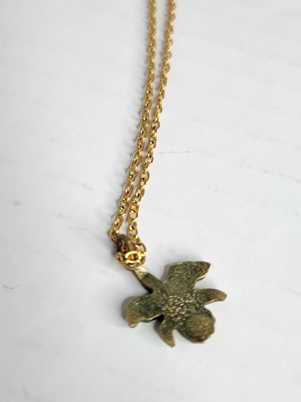 Vintage Orchid Flower Enamel Necklace & Clip-On Earrings Set Purple Gold Tone