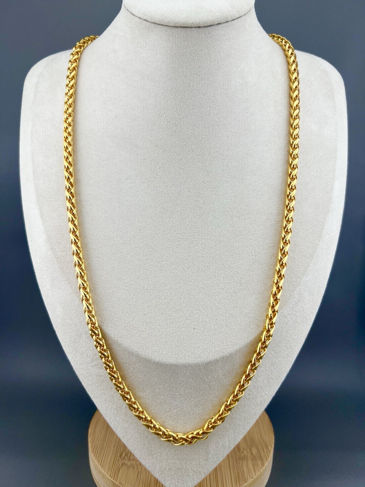 Chunky Wheat Chain Necklace Polished Gold Tone 23”