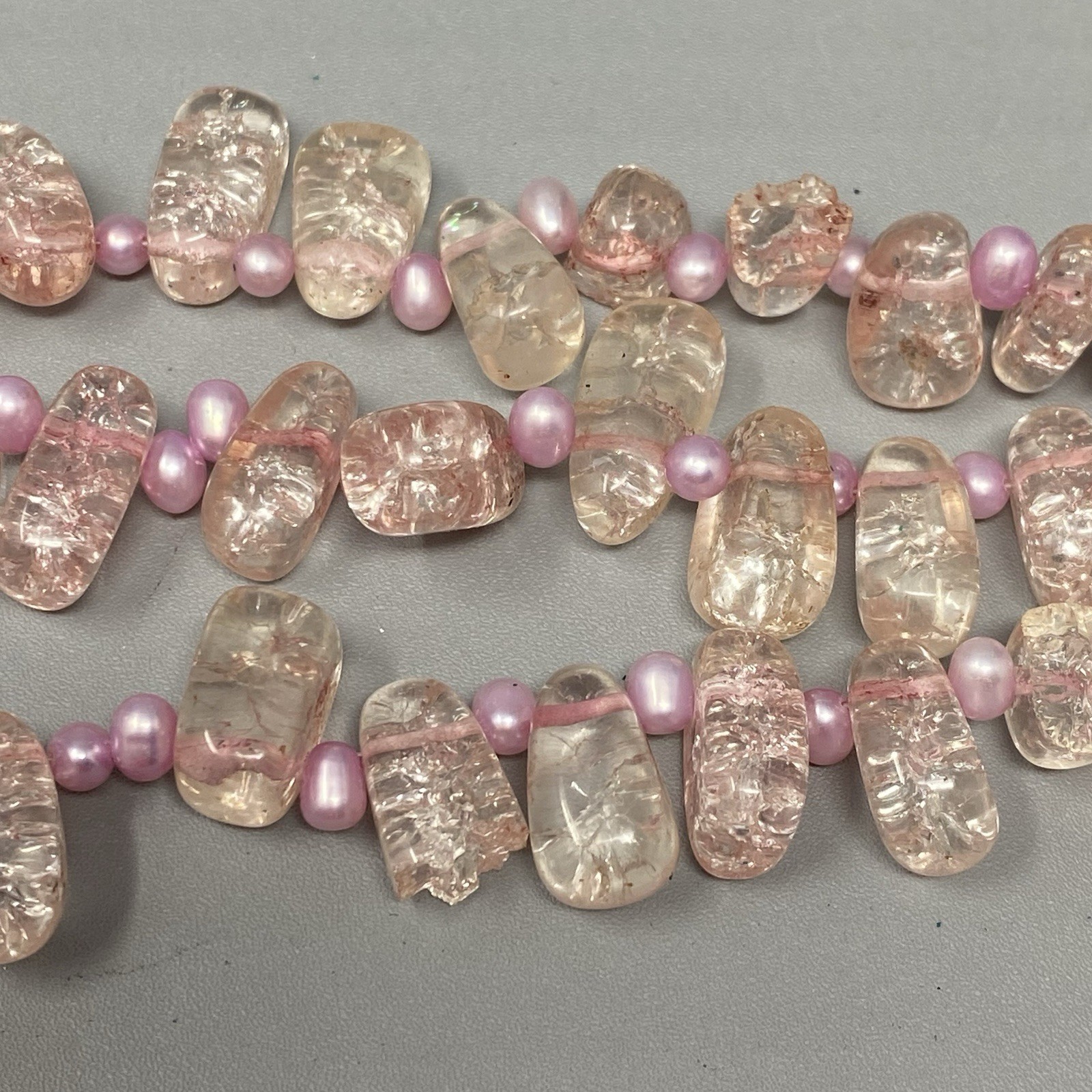 Glass Necklace Pink Crackled Baroque Teardrop Beads Fringe Layered AS IS 18″