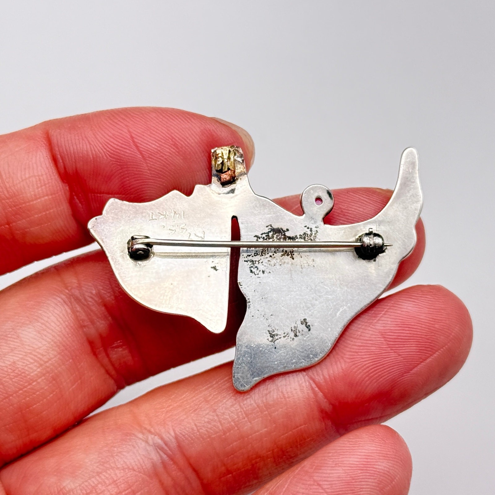 Vintage Modernist Abstract 14K Gold Sterling Silver Mixed Metal Pin Brooch