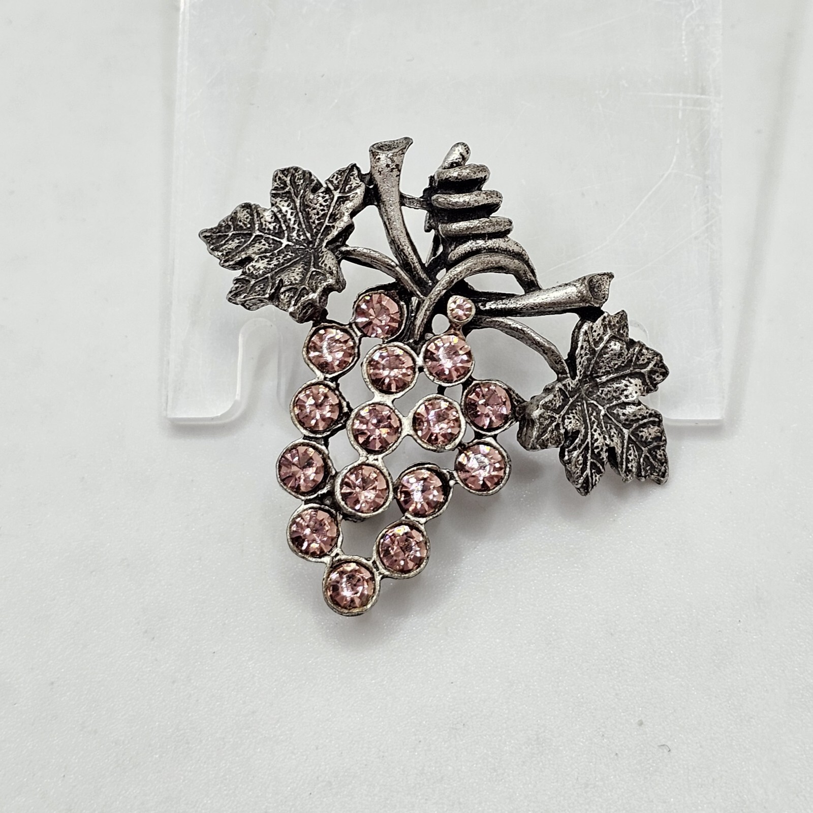 Vintage Grape Cluster Brooch Pin Purple Pink Rhinestones LIA Lianna Signed