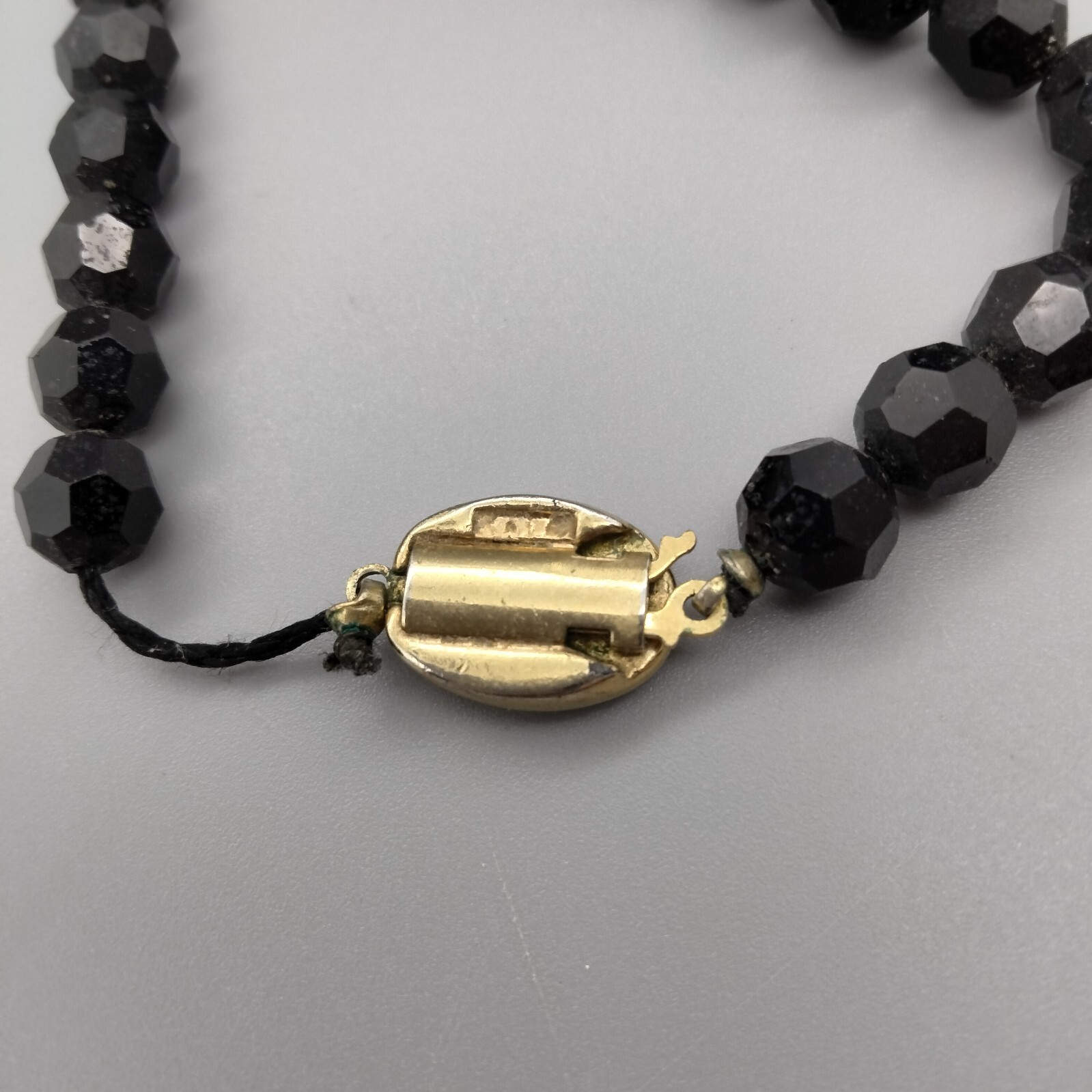Gothic Goth Black Faceted Glass Mourning Beads 32″ Necklace Vintage Ornate Clasp
