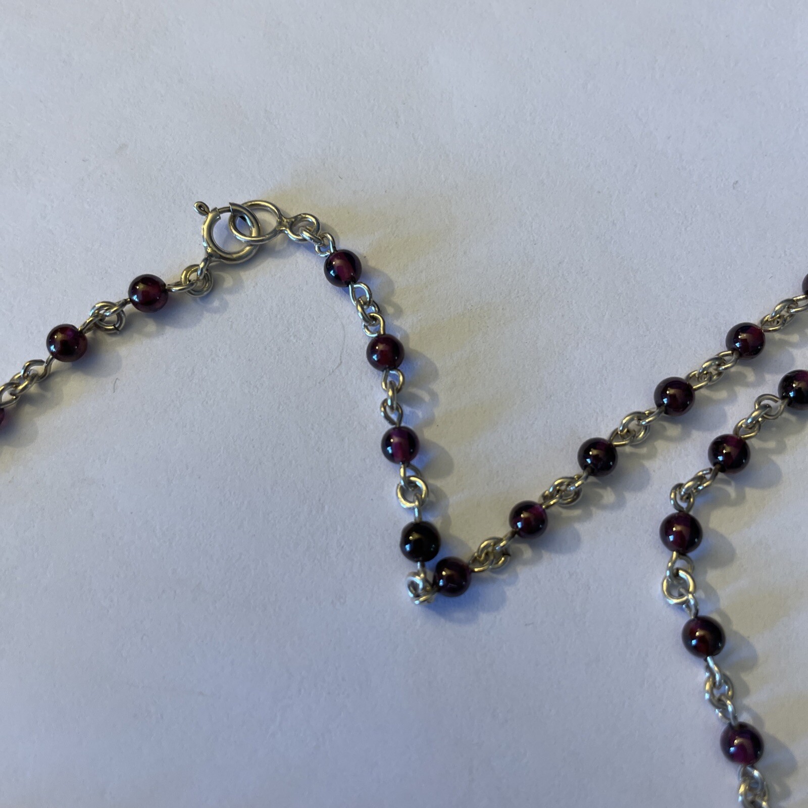 Signed BOCCO Solid 925 Sterling Silver 16″ Rosary Amethyst Bead Chain Necklace