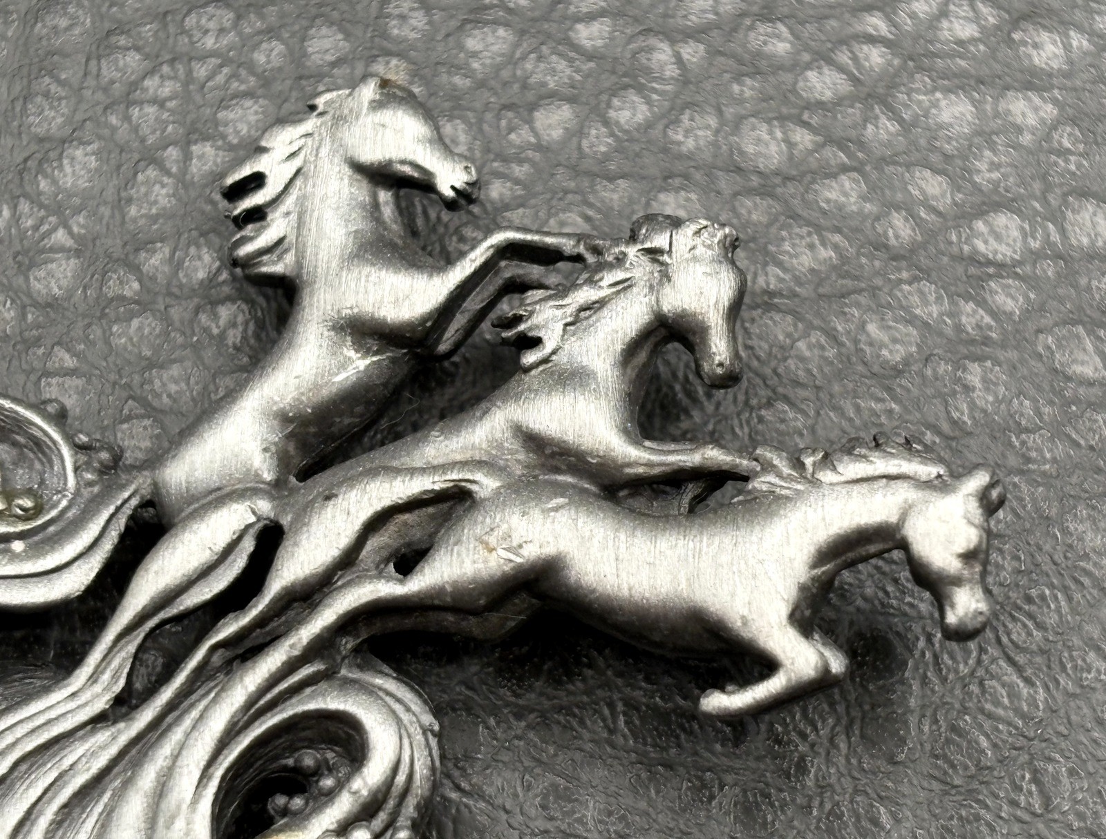 VTG Horses Riding Waves Equestrian AJC Pewter Aurora Borealis Crystal Brooch Pin